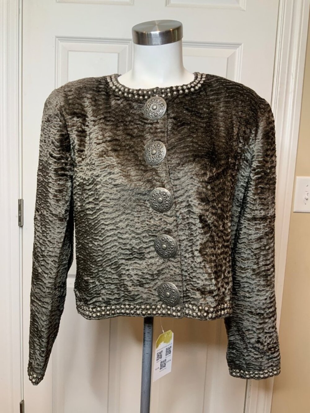 Double D Ranch Gray Chenile Textured Silver Studded Jacket, Size S